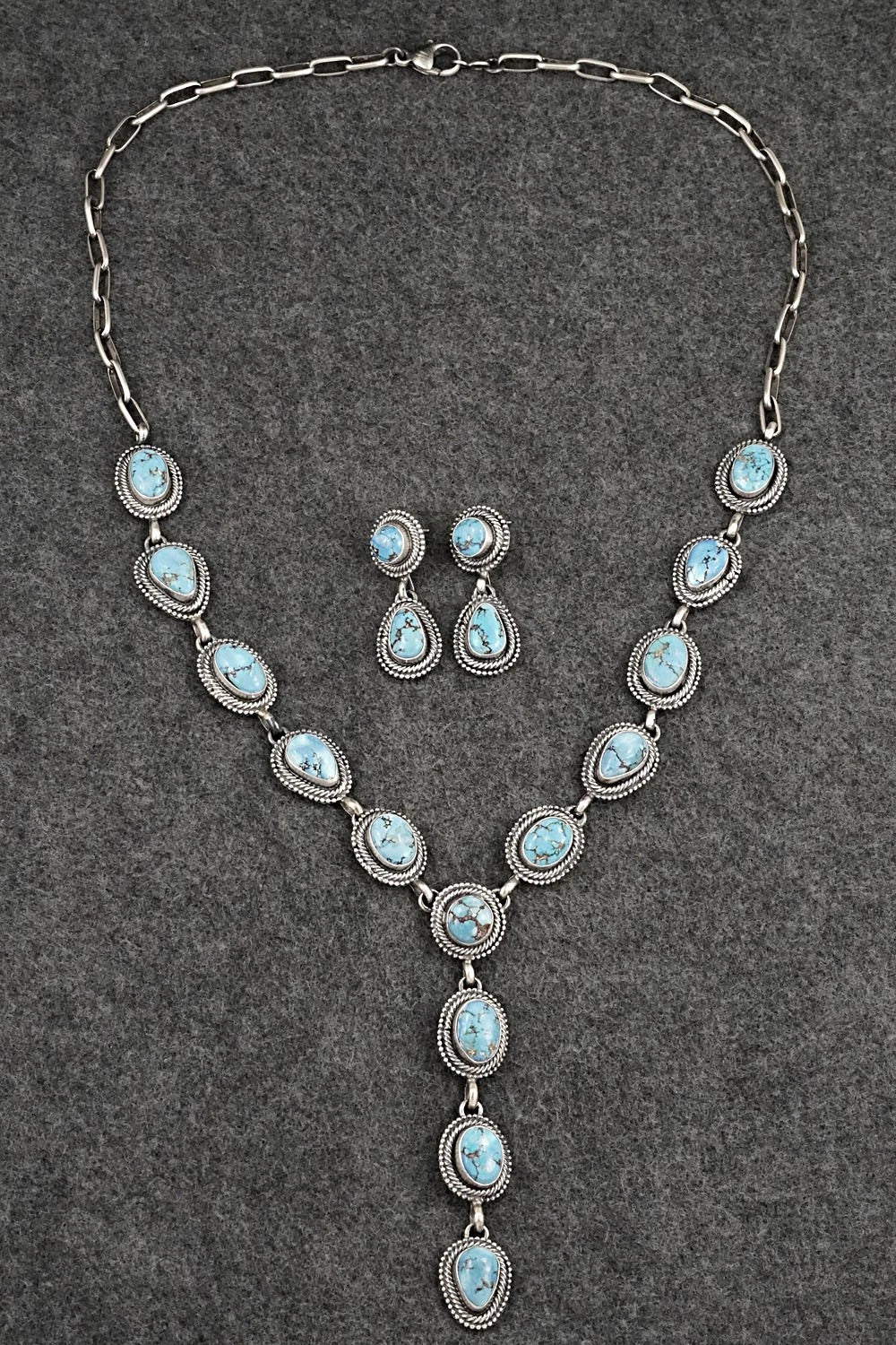 Turquoise & Sterling Silver Necklace and Earrings Set - Darrin Livingston