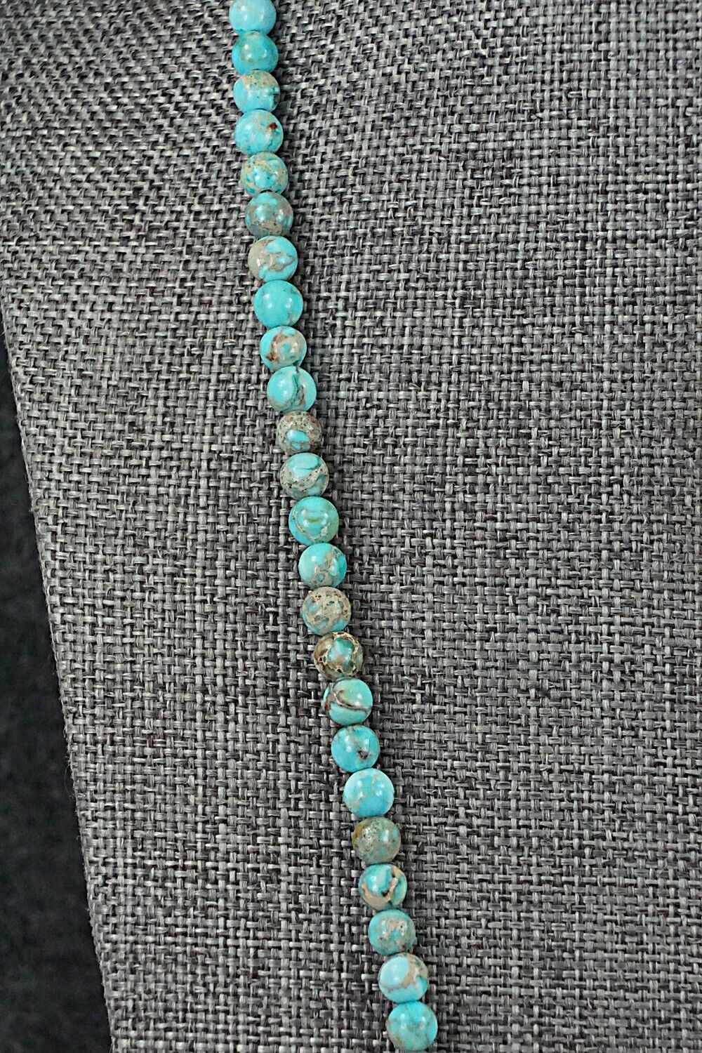 Turquoise, Shell & Sterling Silver Necklace 24" - Ramona Calavaza