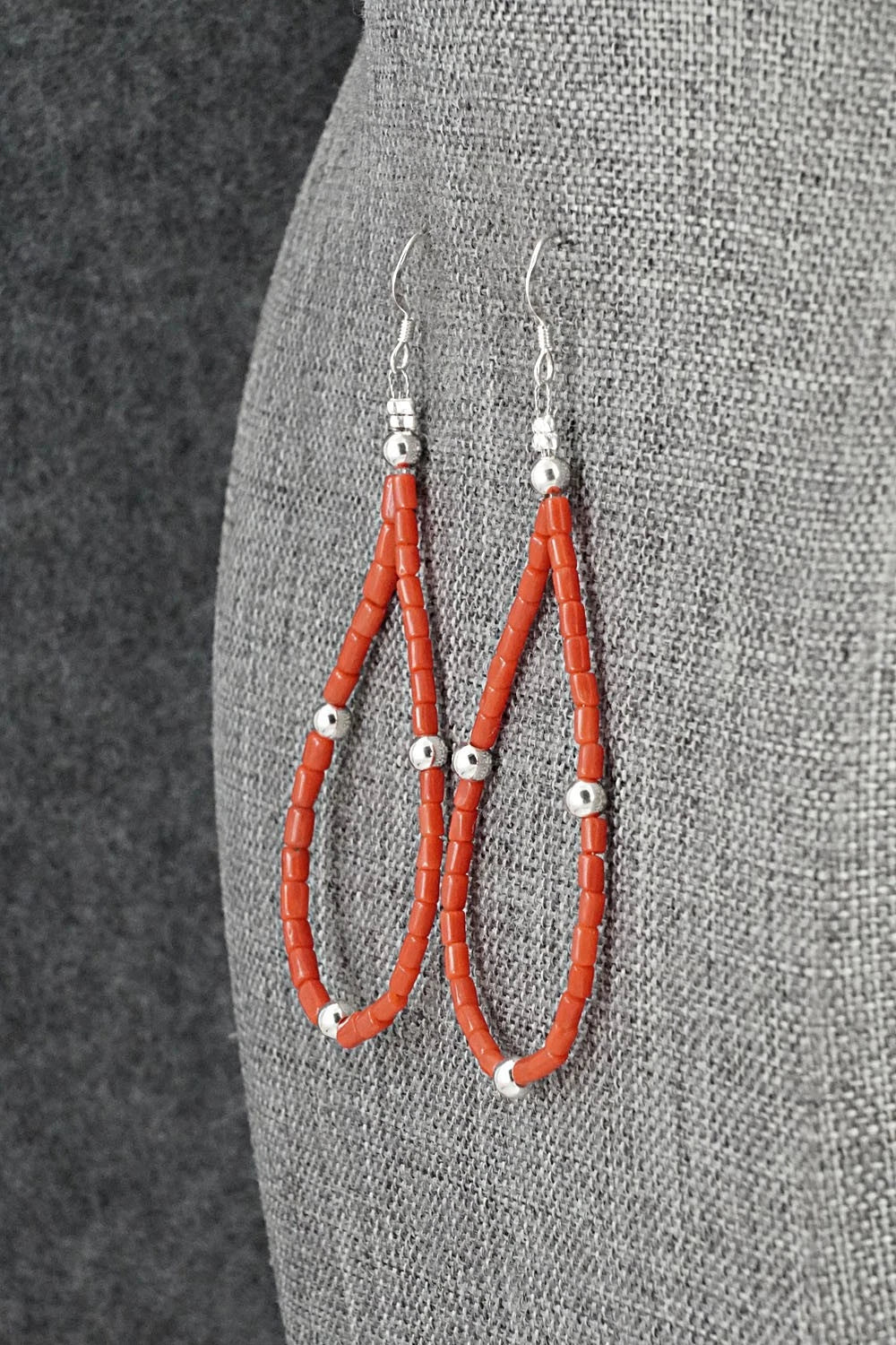 Coral & Sterling Silver Earrings - Doreen Jake