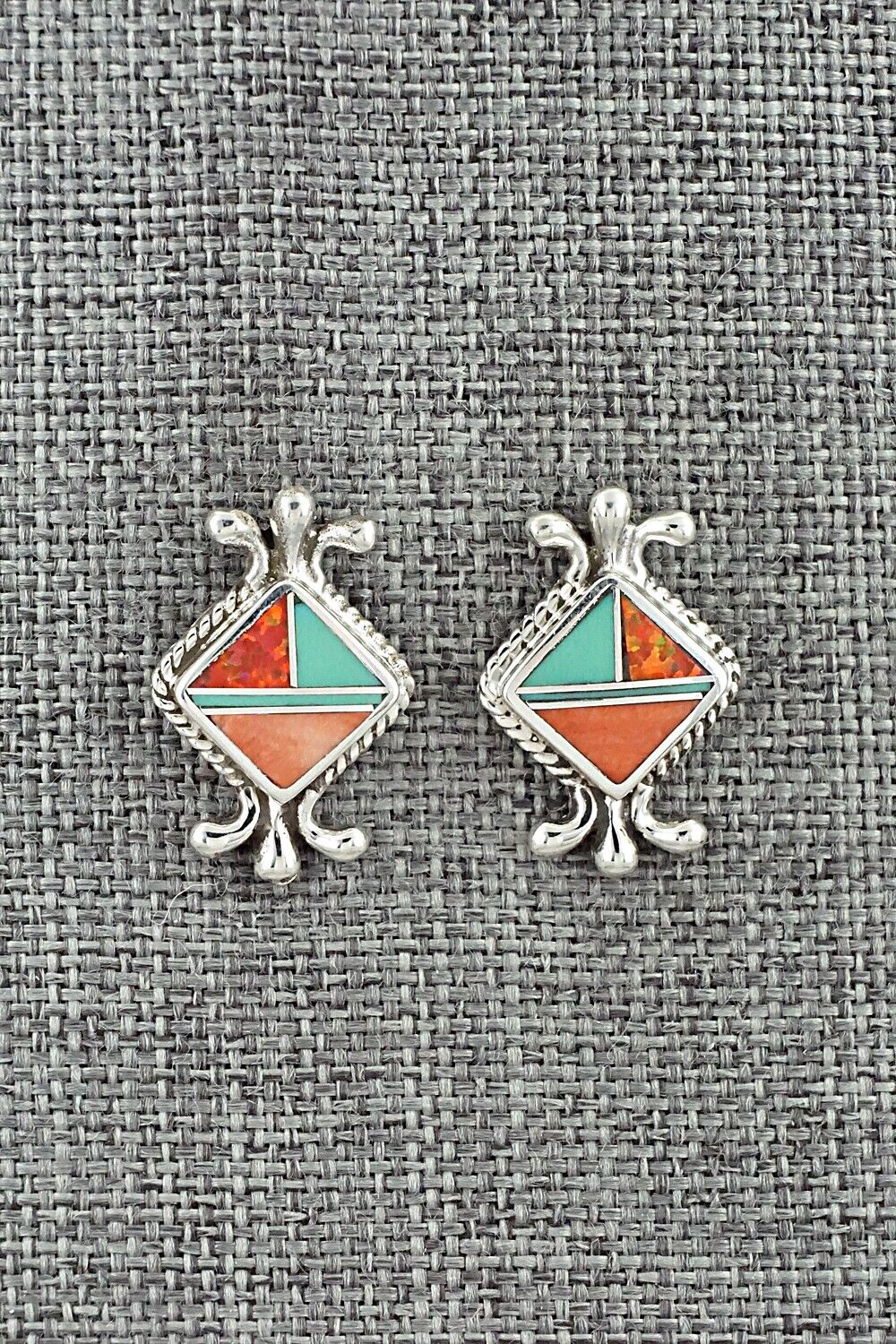 Multi-Stone & Sterling Silver Inlay Earrings - James Manygoats