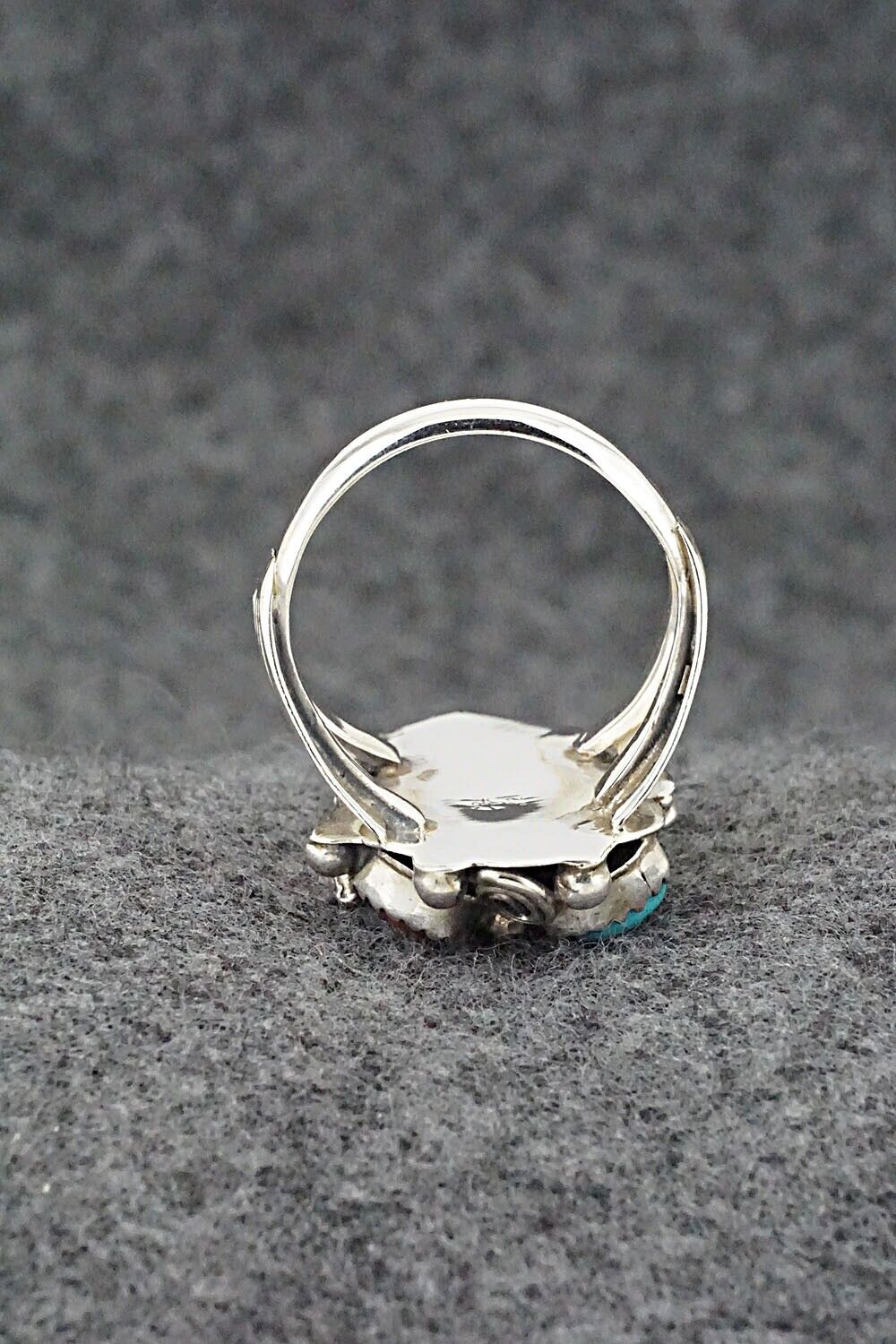 Turquoise, Coral & Sterling Silver Ring - Jeannette Saunders - Size 9.75
