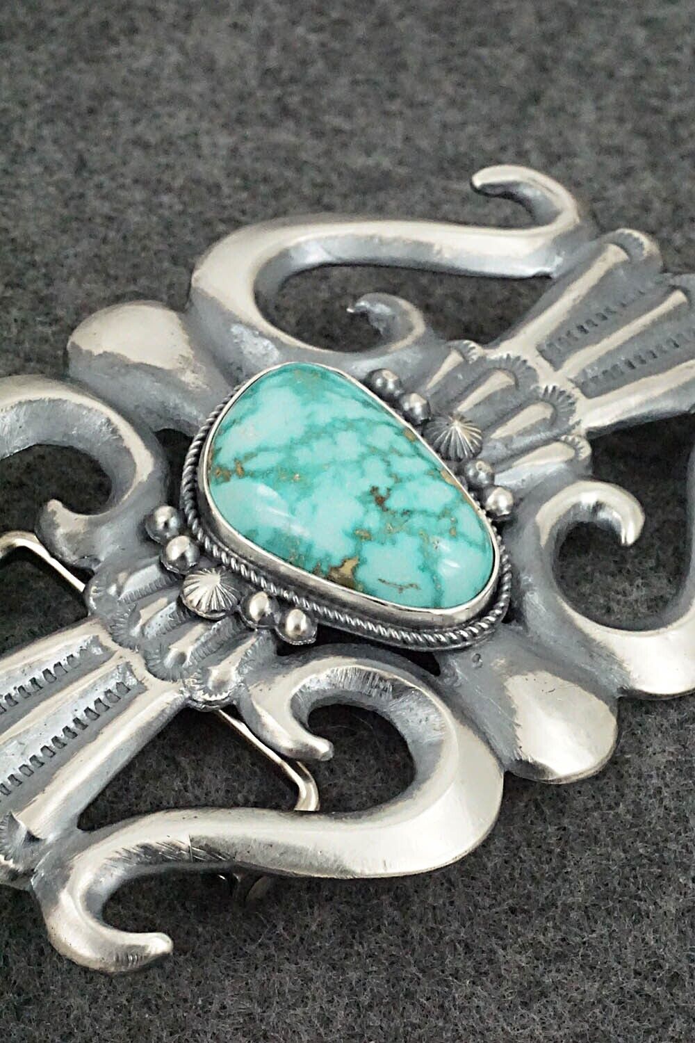 Turquoise & Sterling Silver Belt Buckle - Harrison Bitsue