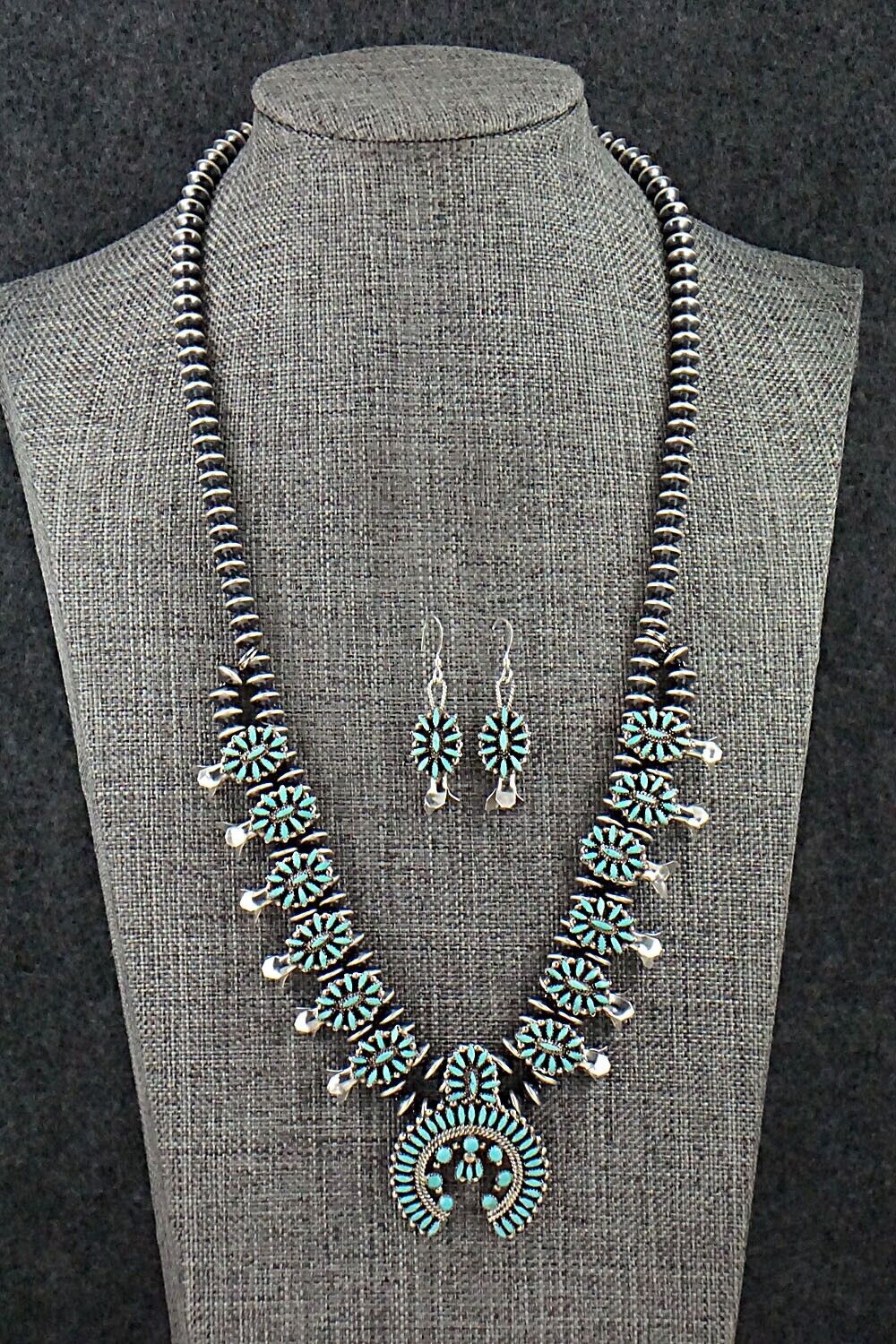 Turquoise & Sterling Silver Mini Squash Blossom Set - Lorena Peina