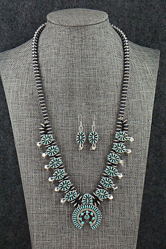 Turquoise & Sterling Silver Mini Squash Blossom Set - Lorena Peina