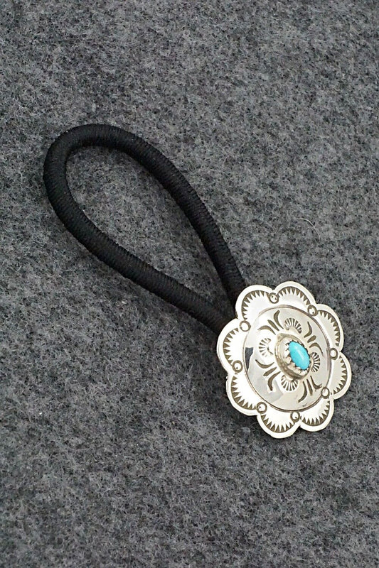 Turquoise & Sterling Silver Hair Tie - Bertha Begay