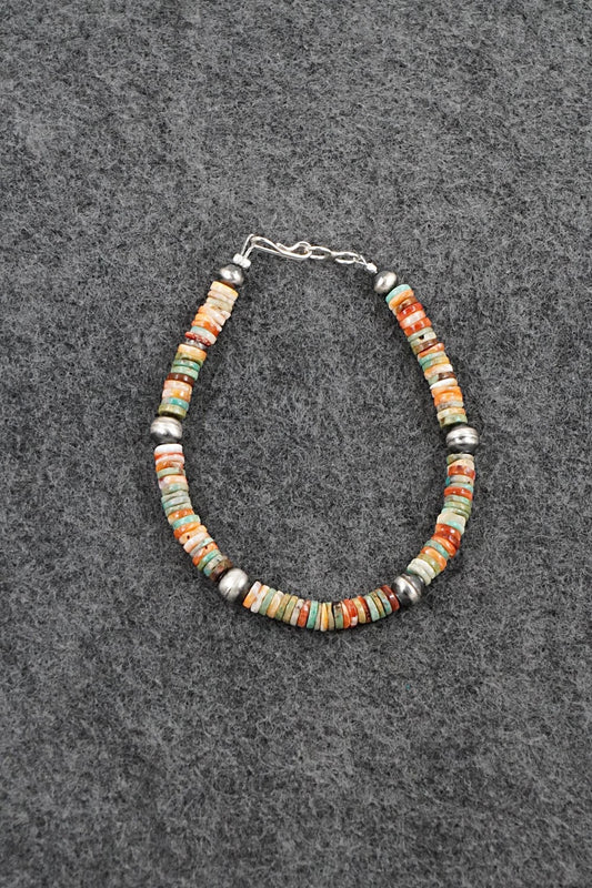 Turquoise, Spiny Oyster & Sterling Silver Bracelet - Doreen Jake