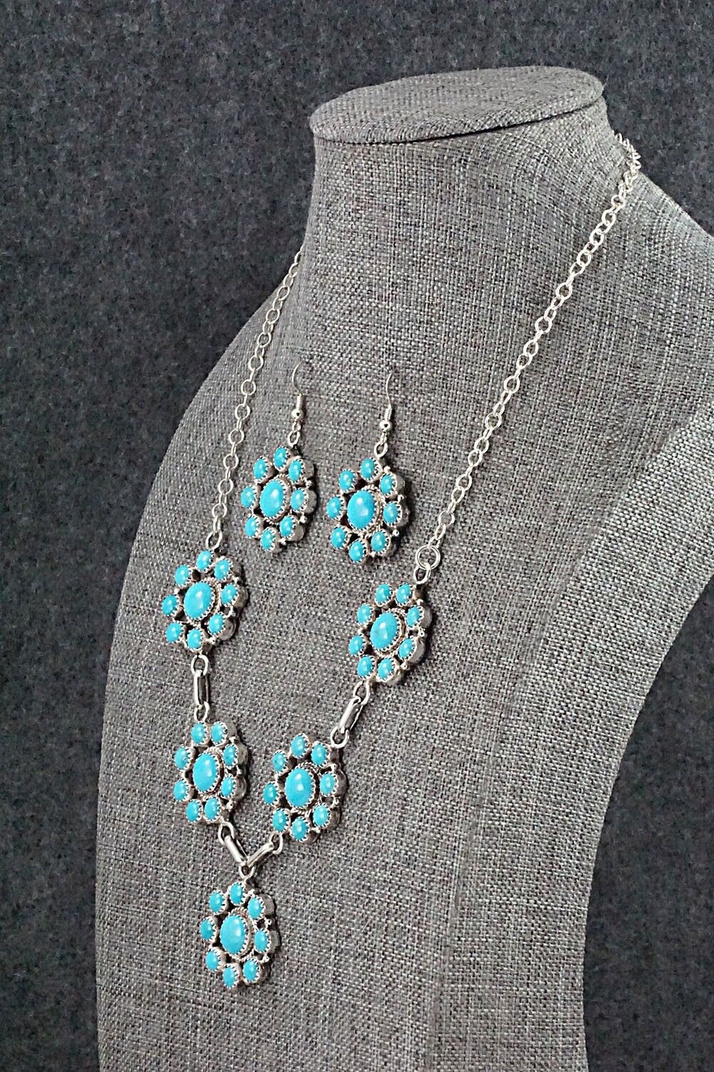 Turquoise & Sterling Silver Necklace and Earrings Set - Anna Spencer