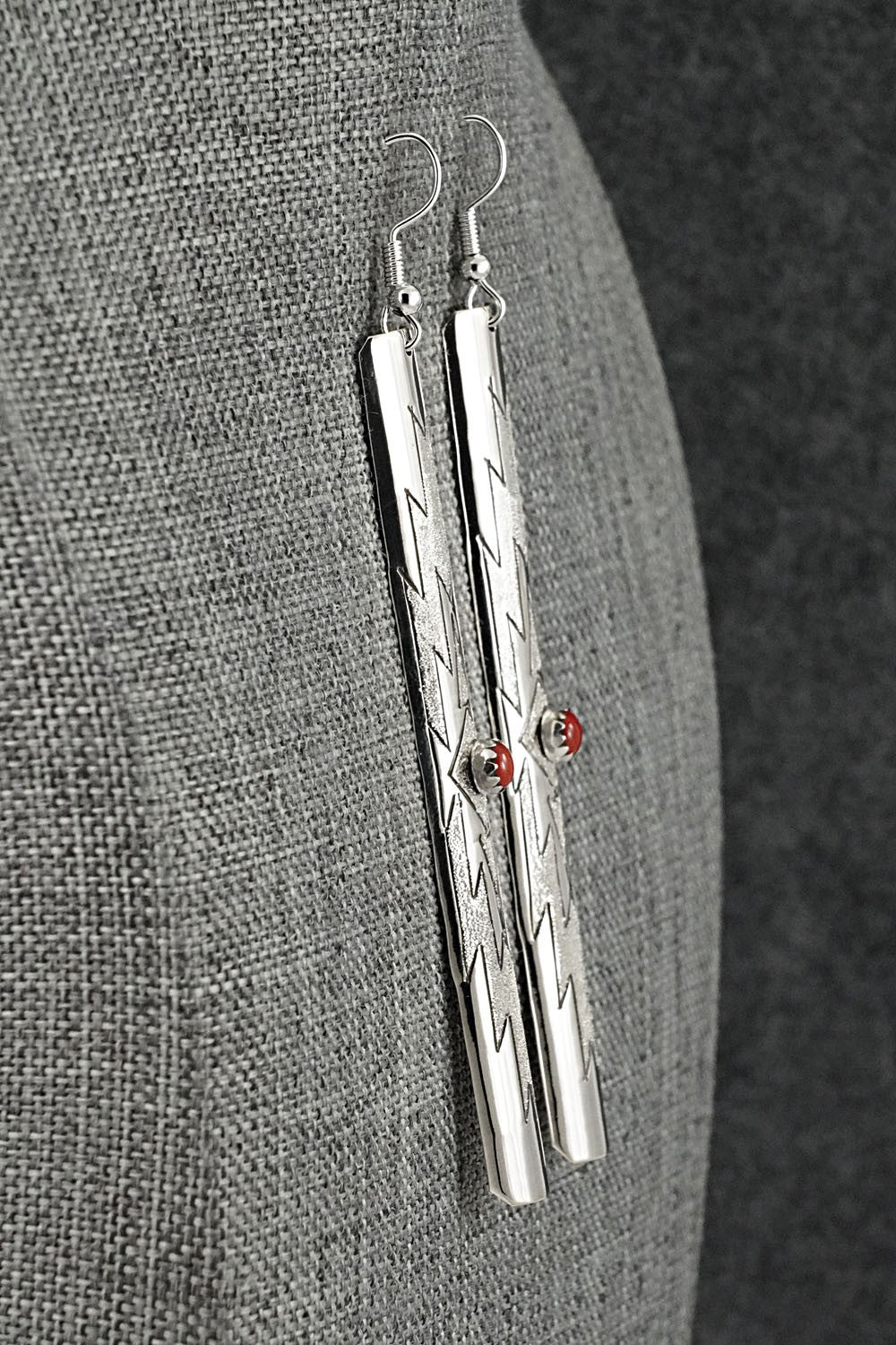 Coral & Sterling Silver Earrings - Zane Tahe
