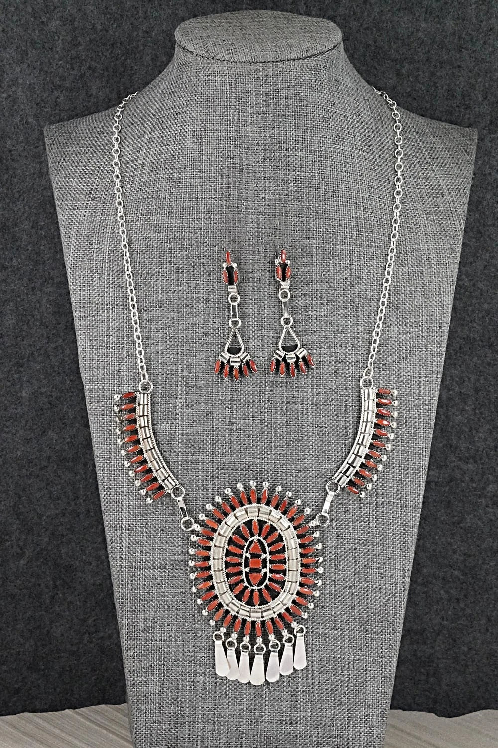 Coral & Sterling Silver Necklace Set - Evonne Hustito