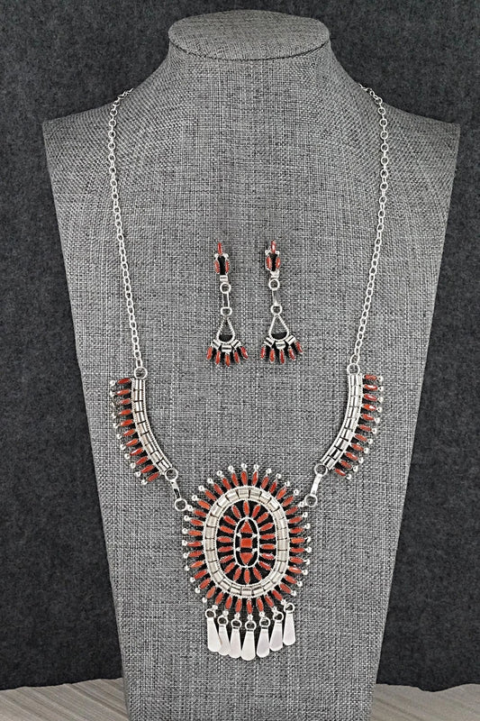 Coral & Sterling Silver Necklace Set - Evonne Hustito