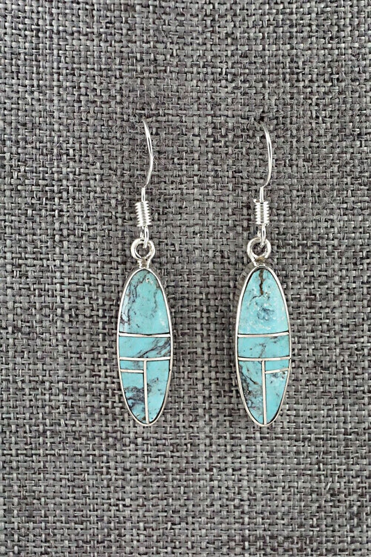 Turquoise & Sterling Silver Inlay Earrings - James Manygoats