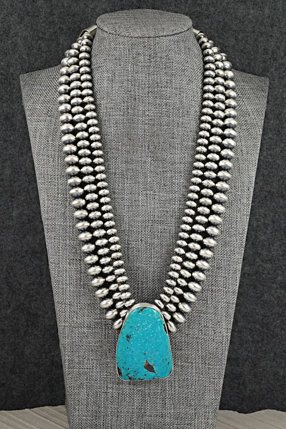 Turquoise & Sterling Silver Navajo Pearl Necklace - Gruber & Halwood
