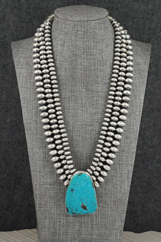 Turquoise & Sterling Silver Navajo Pearl Necklace - Gruber & Halwood