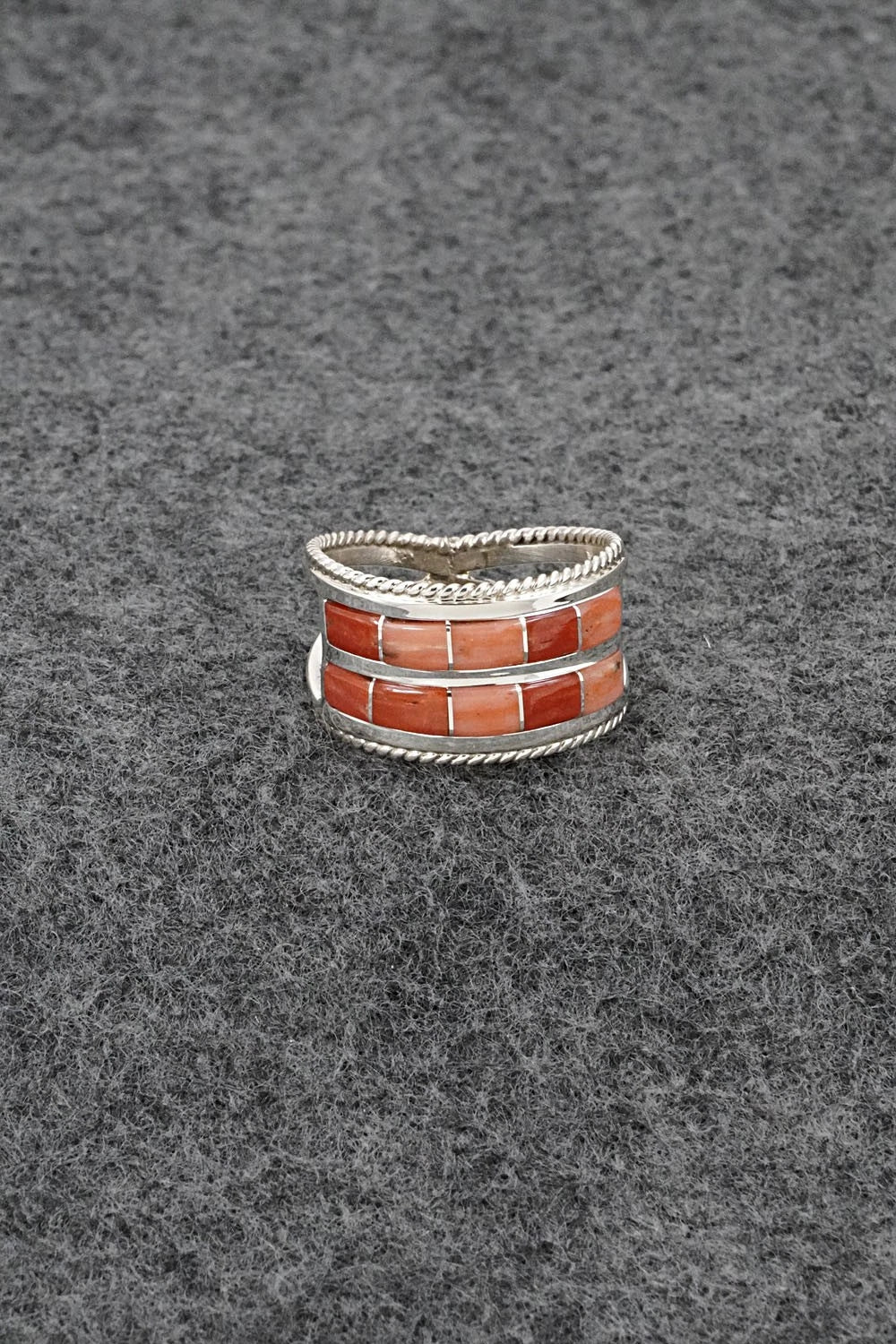Coral and Sterling Silver Ring - Bruce Johnson - Size 9.25