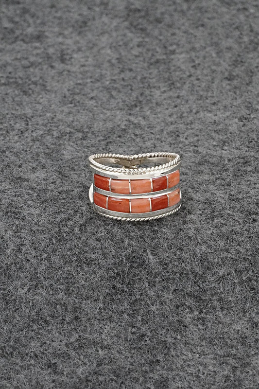 Coral and Sterling Silver Ring - Bruce Johnson - Size 9.25