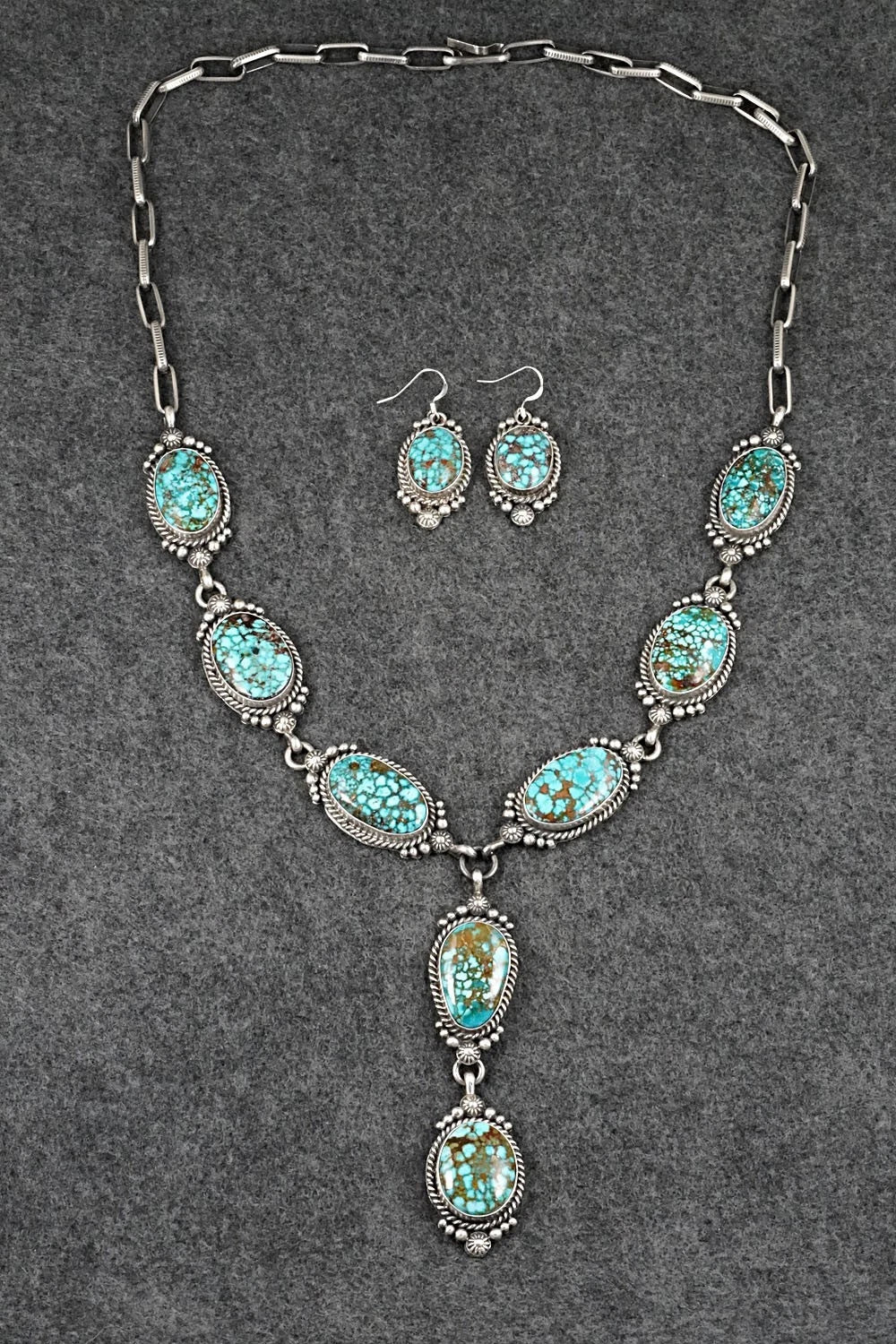 Turquoise & Sterling Silver Necklace and Earrings Set - Rosita Calladitto