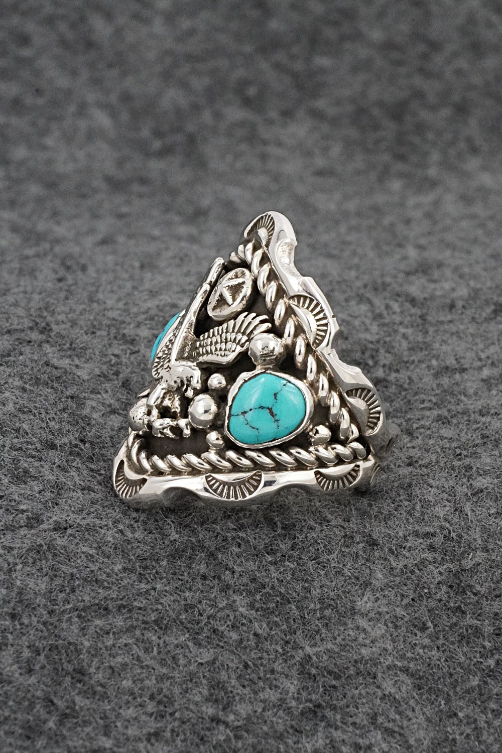 Turquoise & Sterling Silver Ring - Melvin Jones - Size 9.5