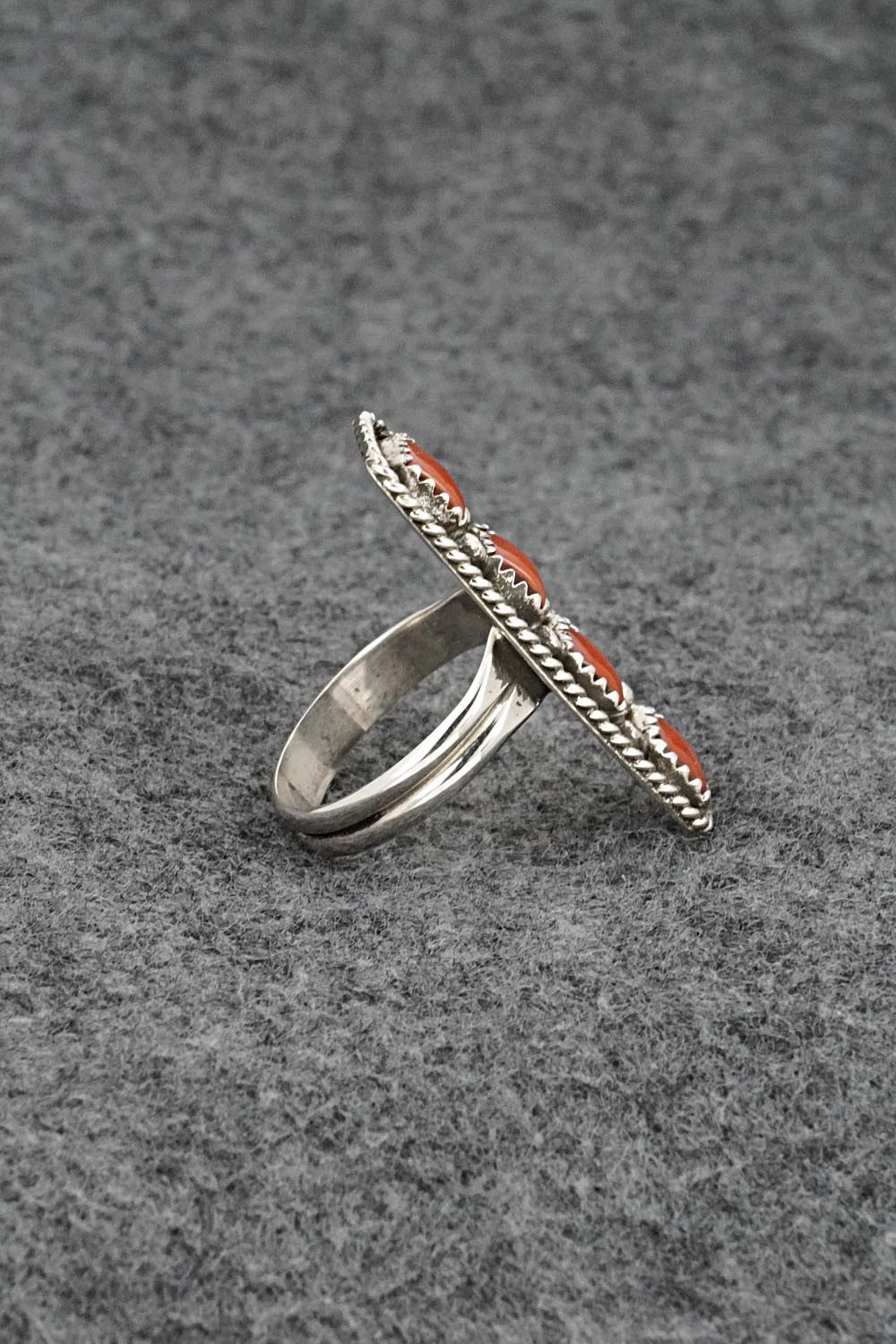 Coral & Sterling Silver Ring - Priscilla Reeder - Size 8