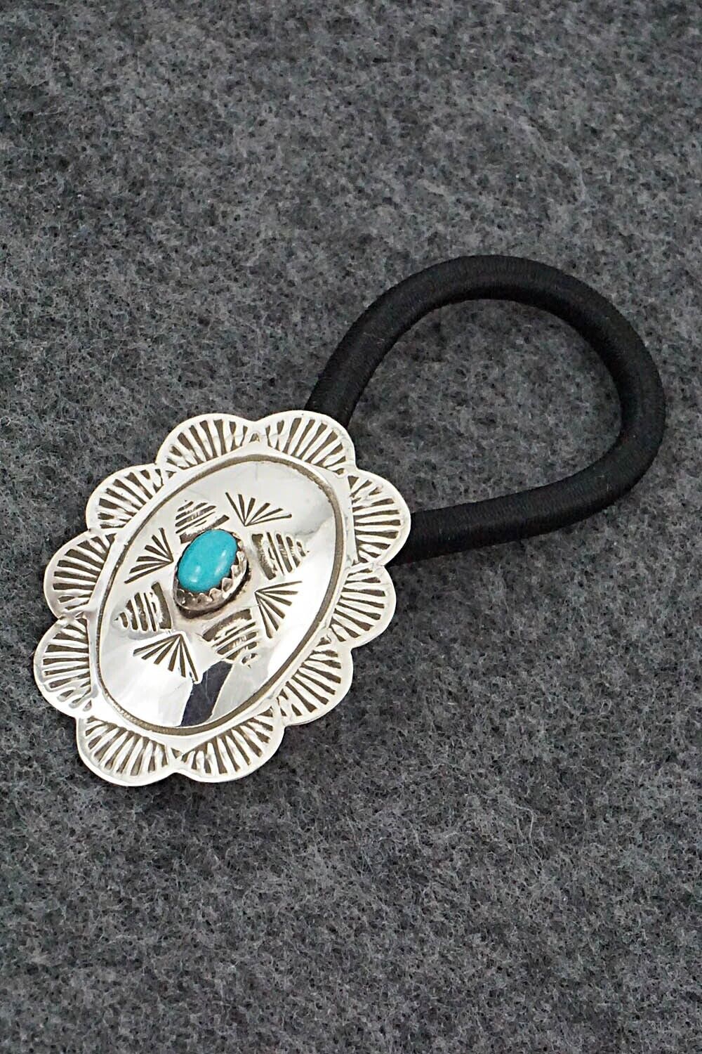 Turquoise & Sterling Silver Hair Tie - Bertha Begay