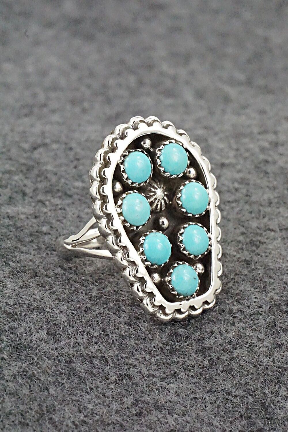 Turquoise & Sterling Silver Ring - Kenny Lonjose - Size 8.75