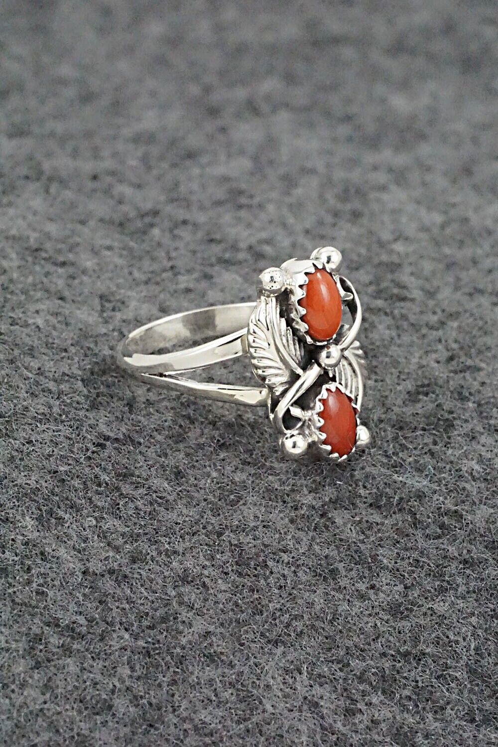 Coral & Sterling Silver Ring - Judy Largo - Size 6.25