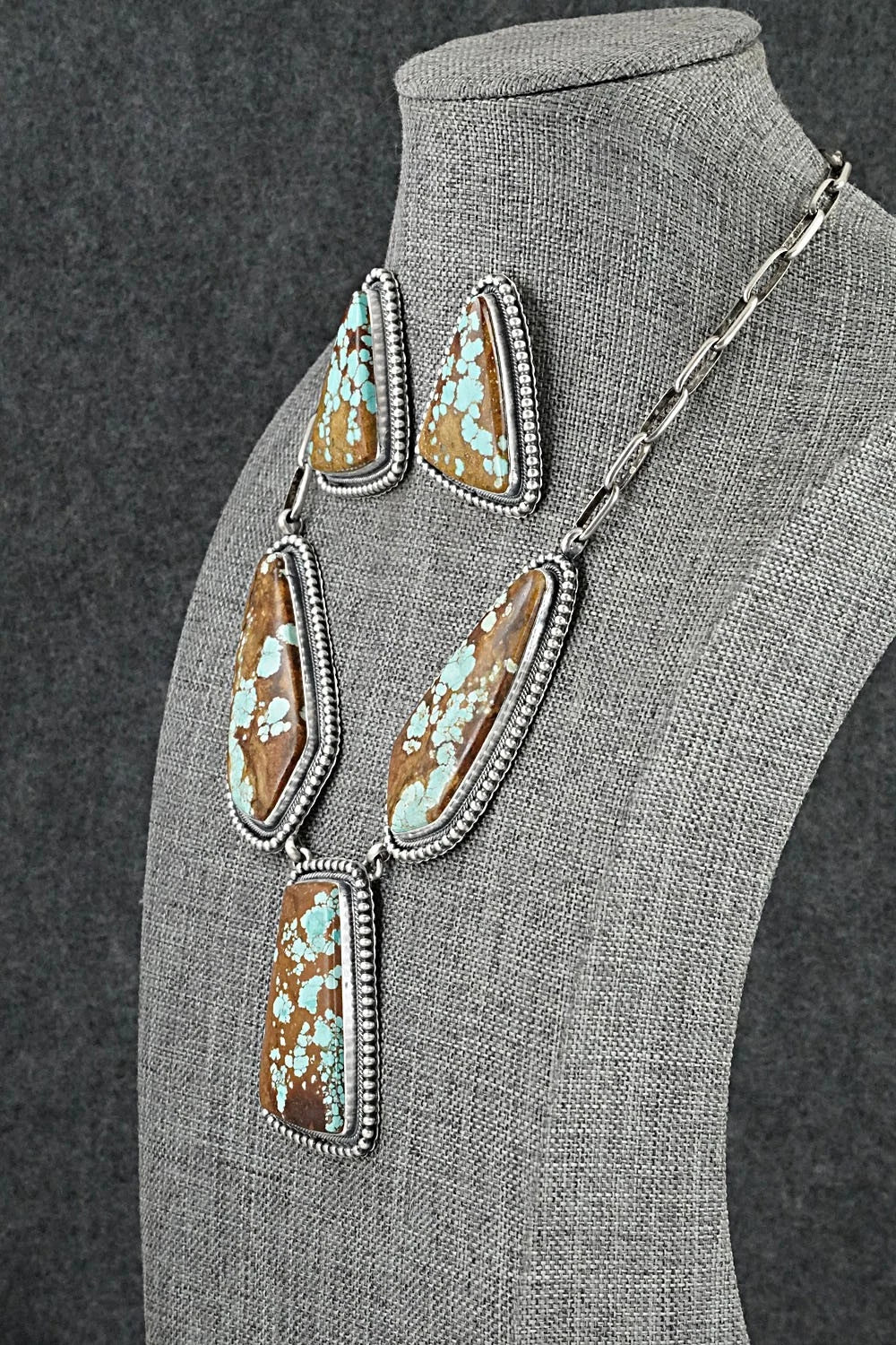 Turquoise & Sterling Silver Necklace and Earrings Set - Darrin Livingston