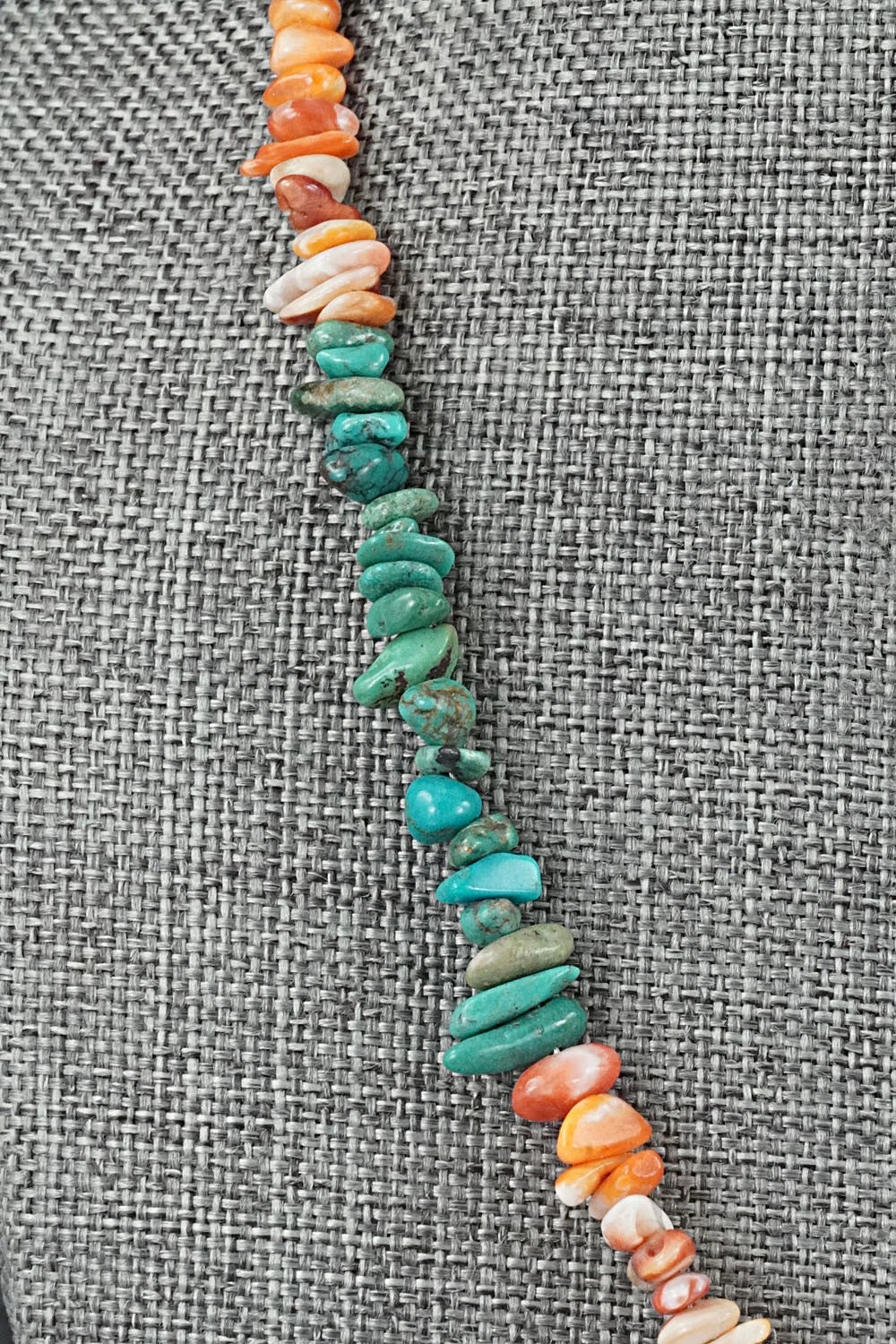 Turquoise, Spiny Oyster & Sterling Silver Necklace 17" - Doreen Jake