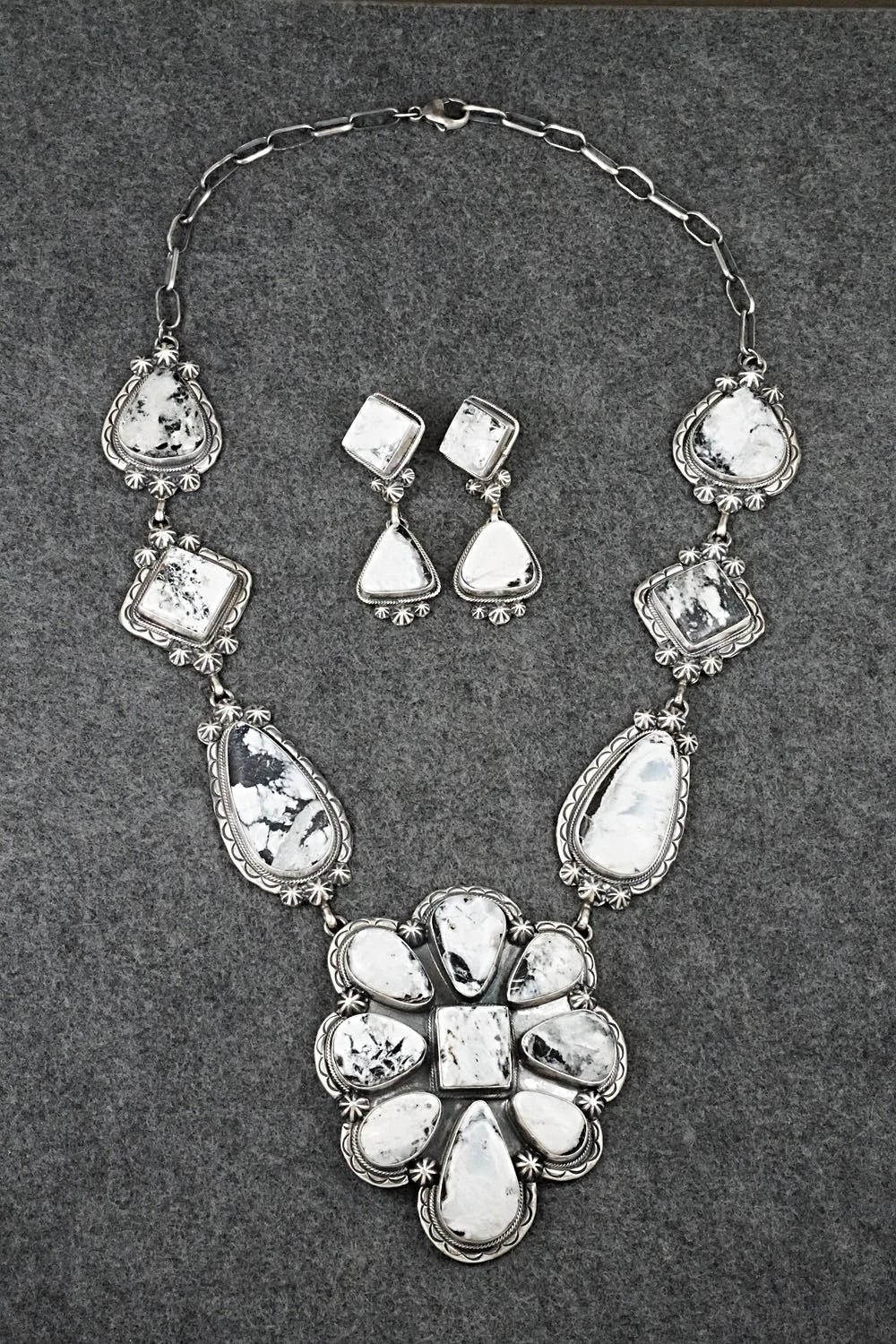 White Buffalo & Sterling Silver Necklace and Earrings Set - Paul Livingston