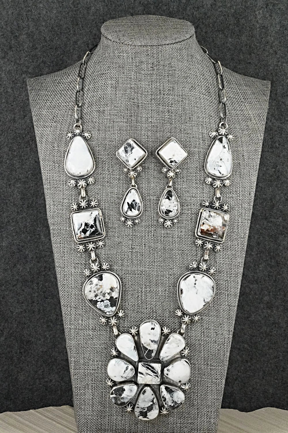 White Buffalo & Sterling Silver Necklace and Earrings Set - Paul Livingston