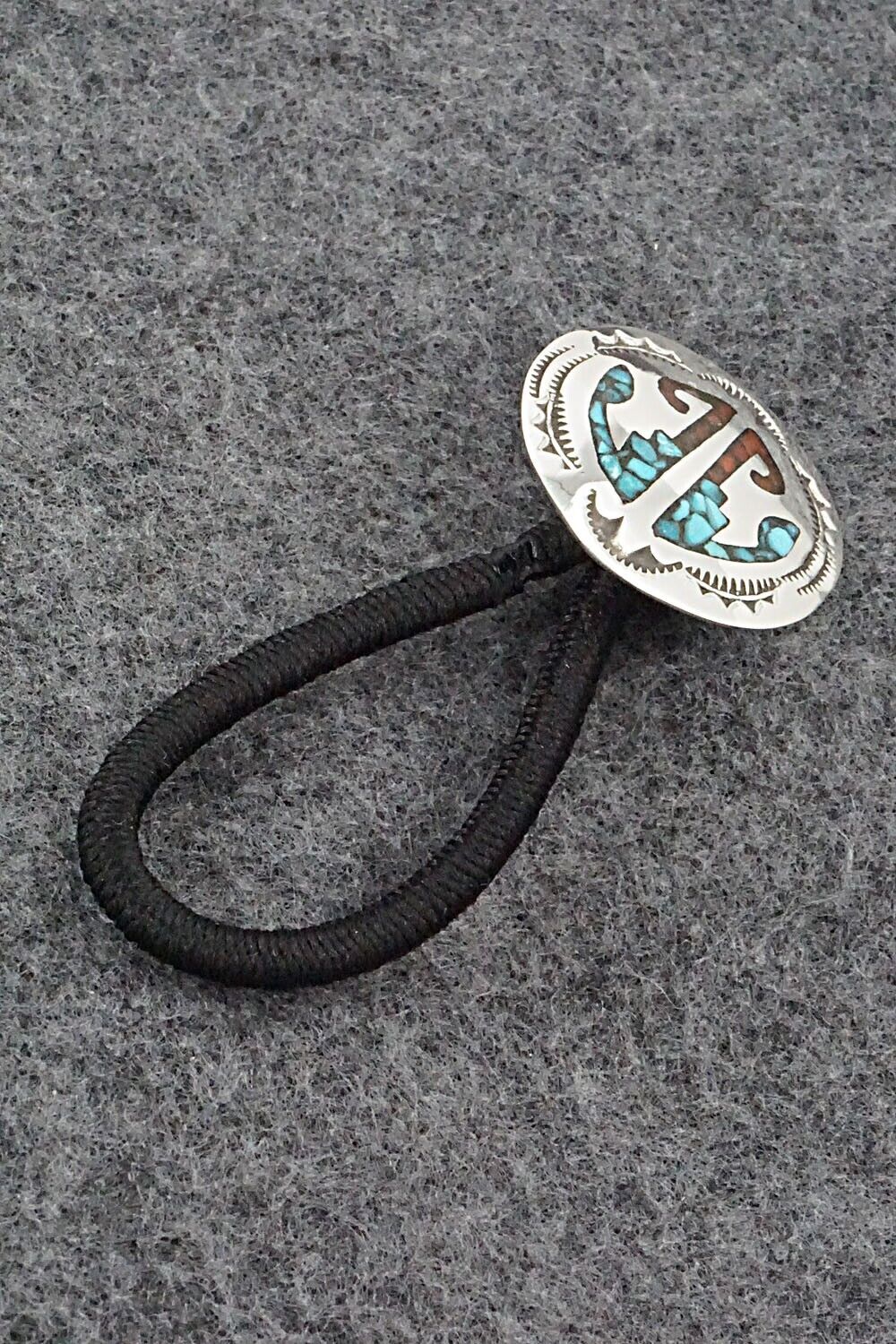 Turquoise, Coral & Sterling Silver Hair Tie - Joleen Yazzie