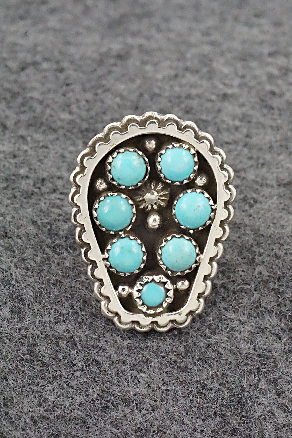 Turquoise & Sterling Silver Ring - Kenny Lonjose - Size 7