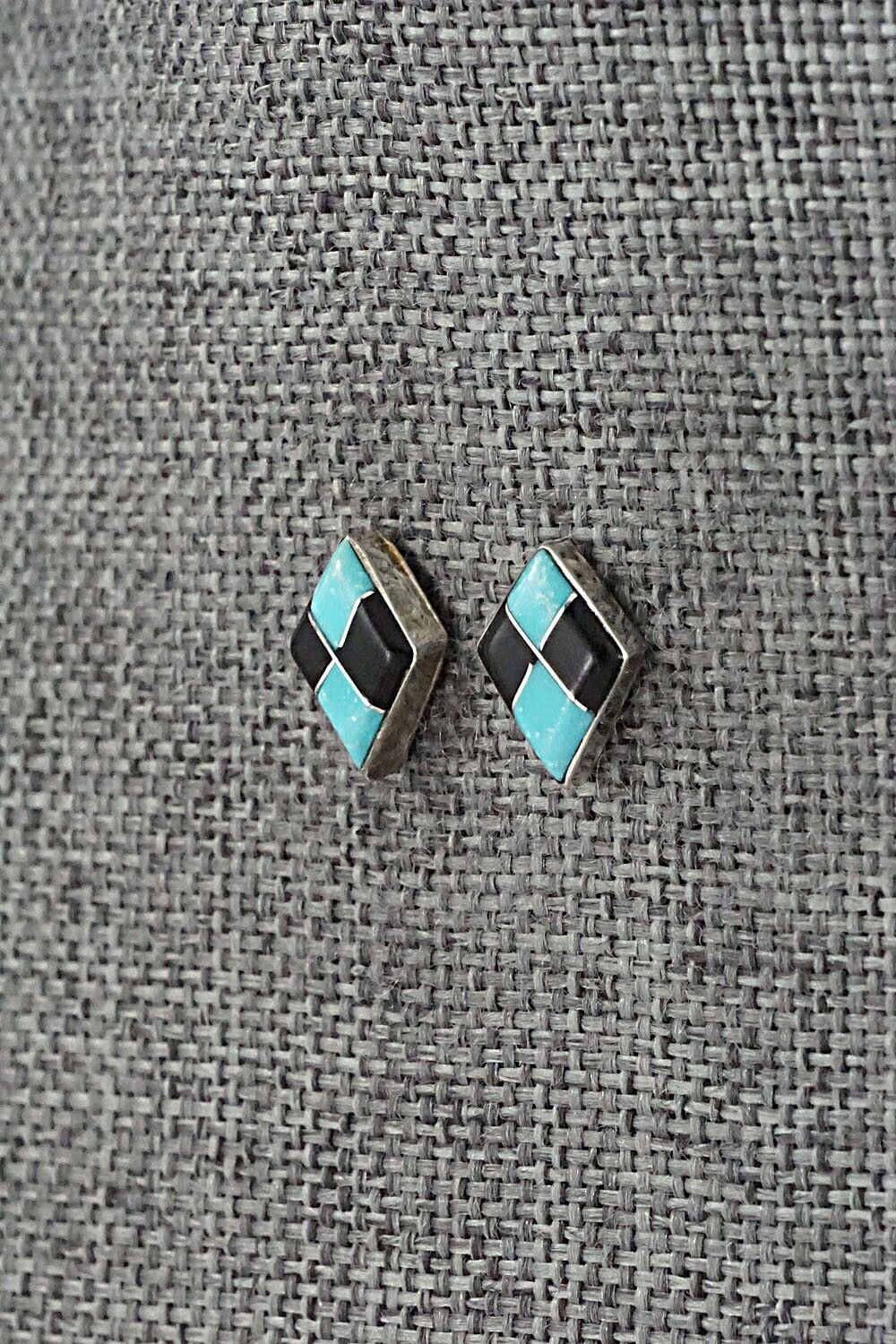 Turquoise, Onyx & Sterling Silver Earrings - Doreen Luarkie