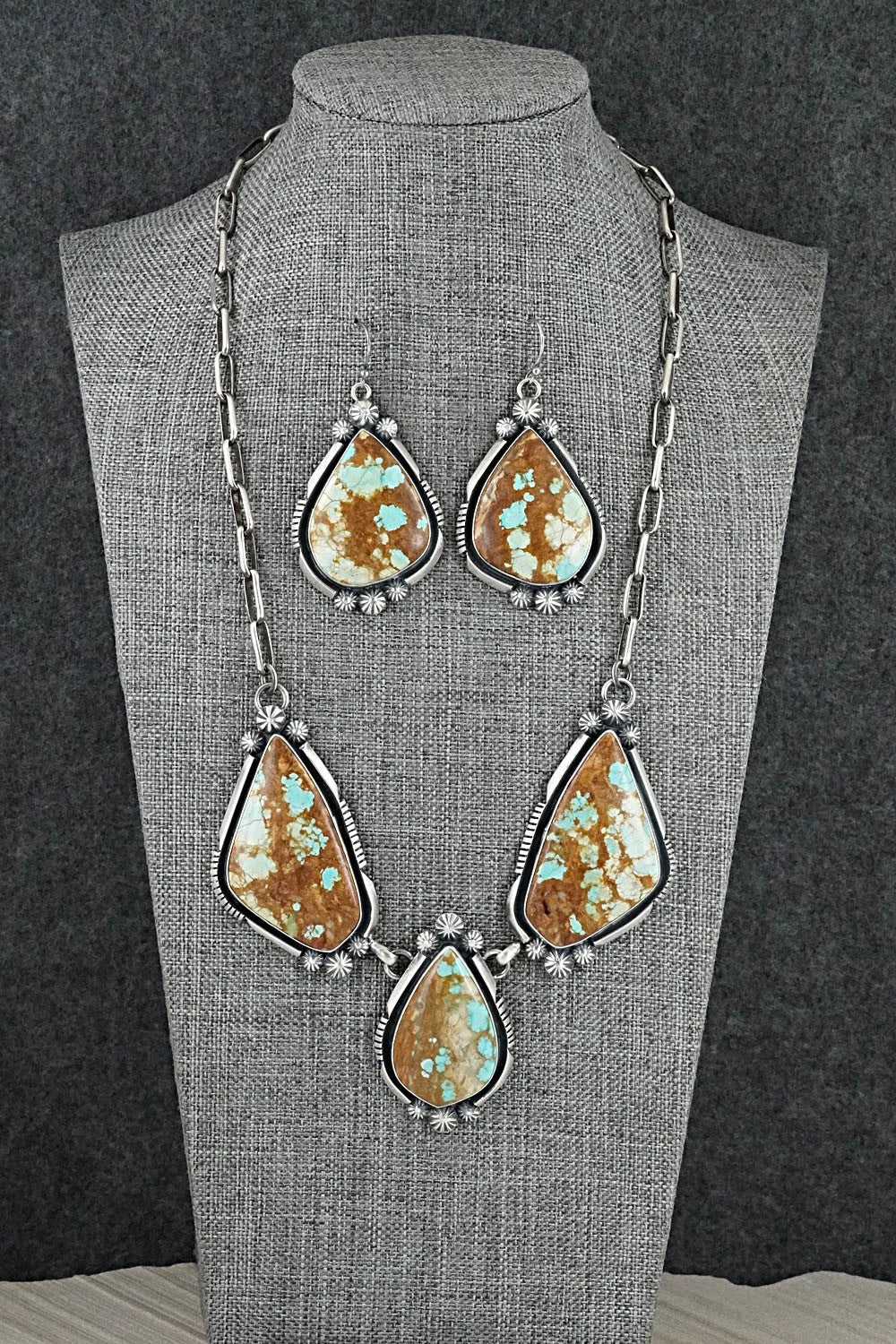 Turquoise & Sterling Silver Necklace and Earrings Set - Paul Livingston