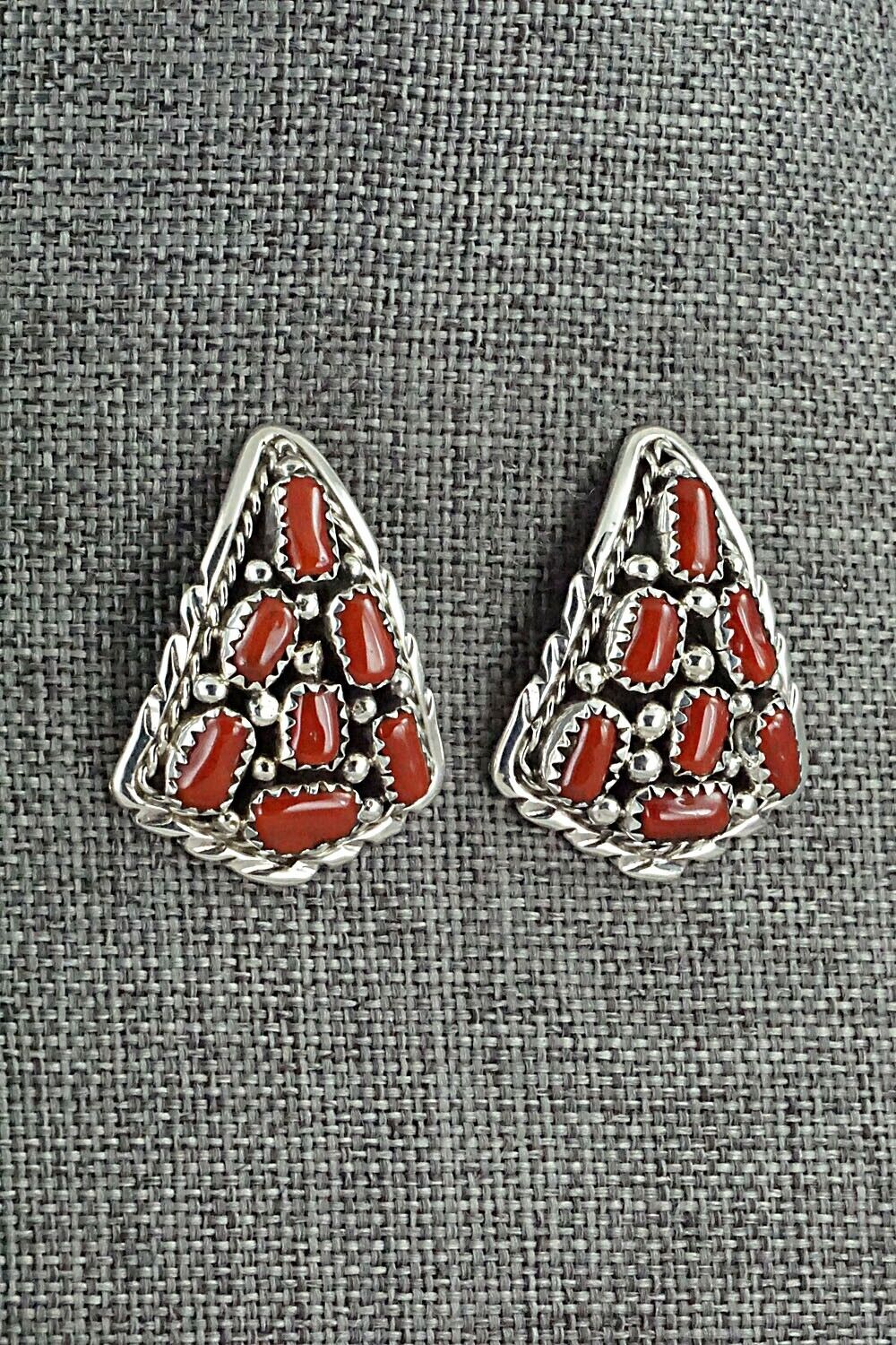 Coral & Sterling Silver Earrings - Melvin Chee