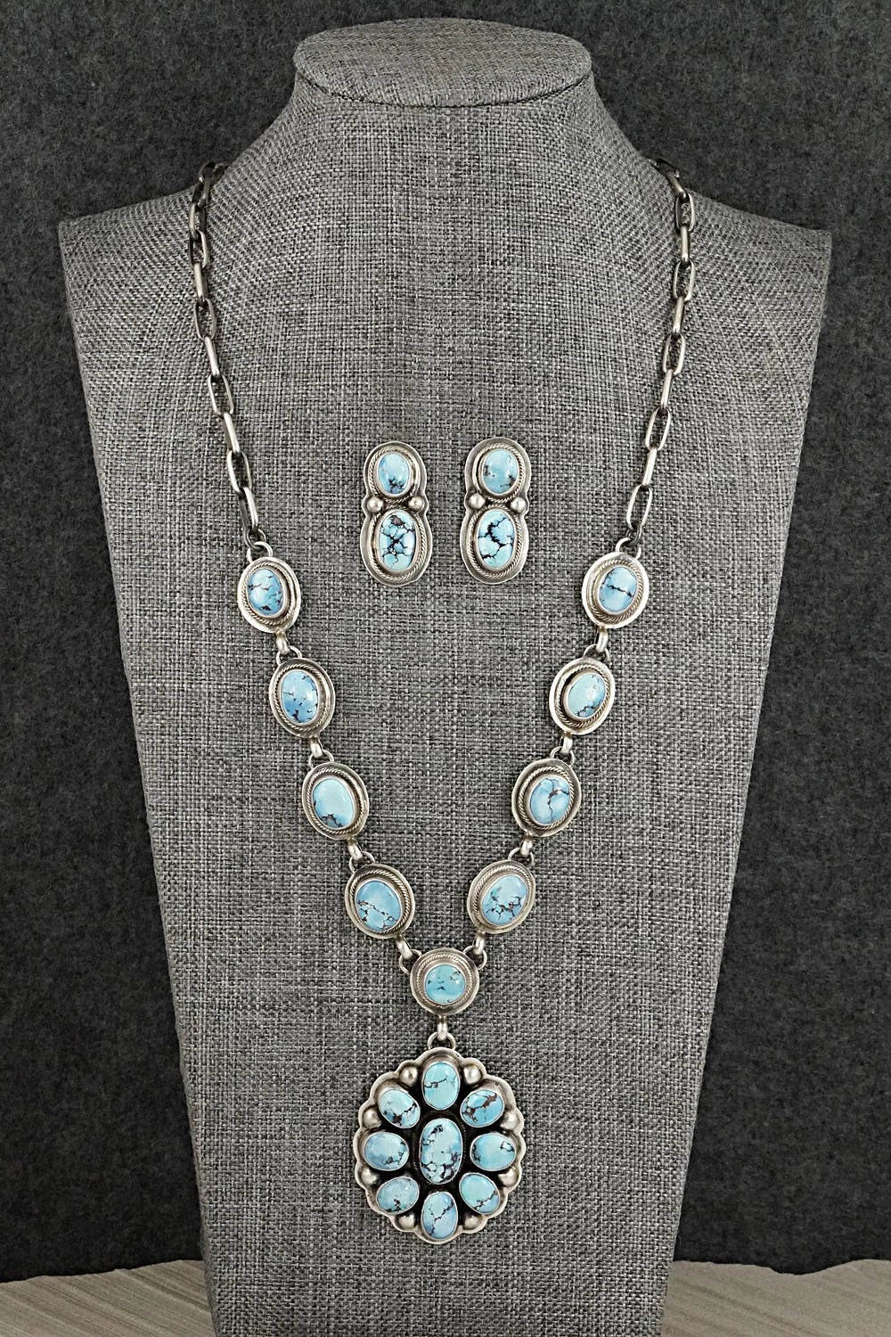 Turquoise & Sterling Silver Necklace and Earrings Set - Kathleen Livingston
