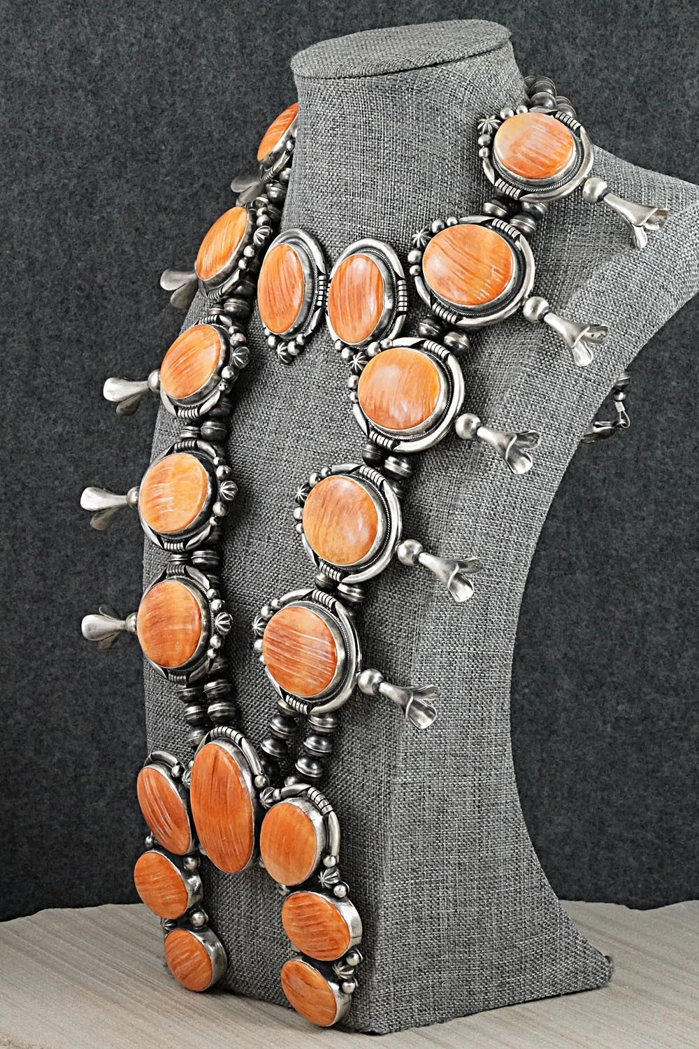 Spiny Oyster & Sterling Silver Squash Blossom Set - Paul Livingston