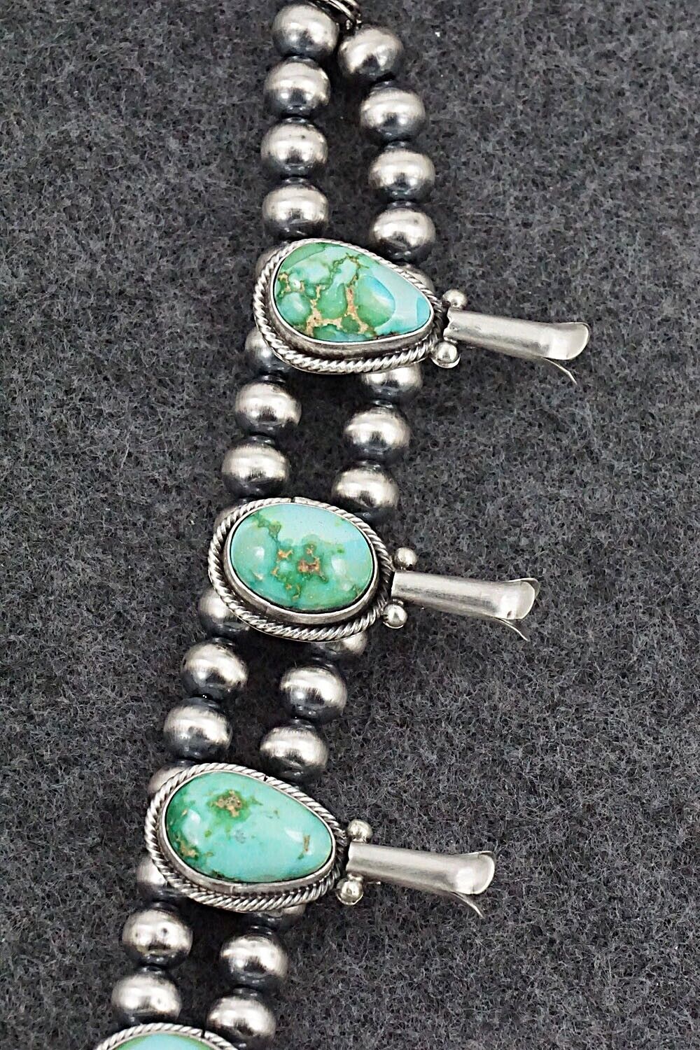 Turquoise & Sterling Silver Squash Blossom Necklace - Tom Lewis