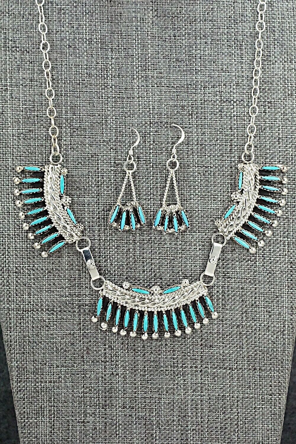 Turquoise & Sterling Silver Necklace Set - Jack Etsate