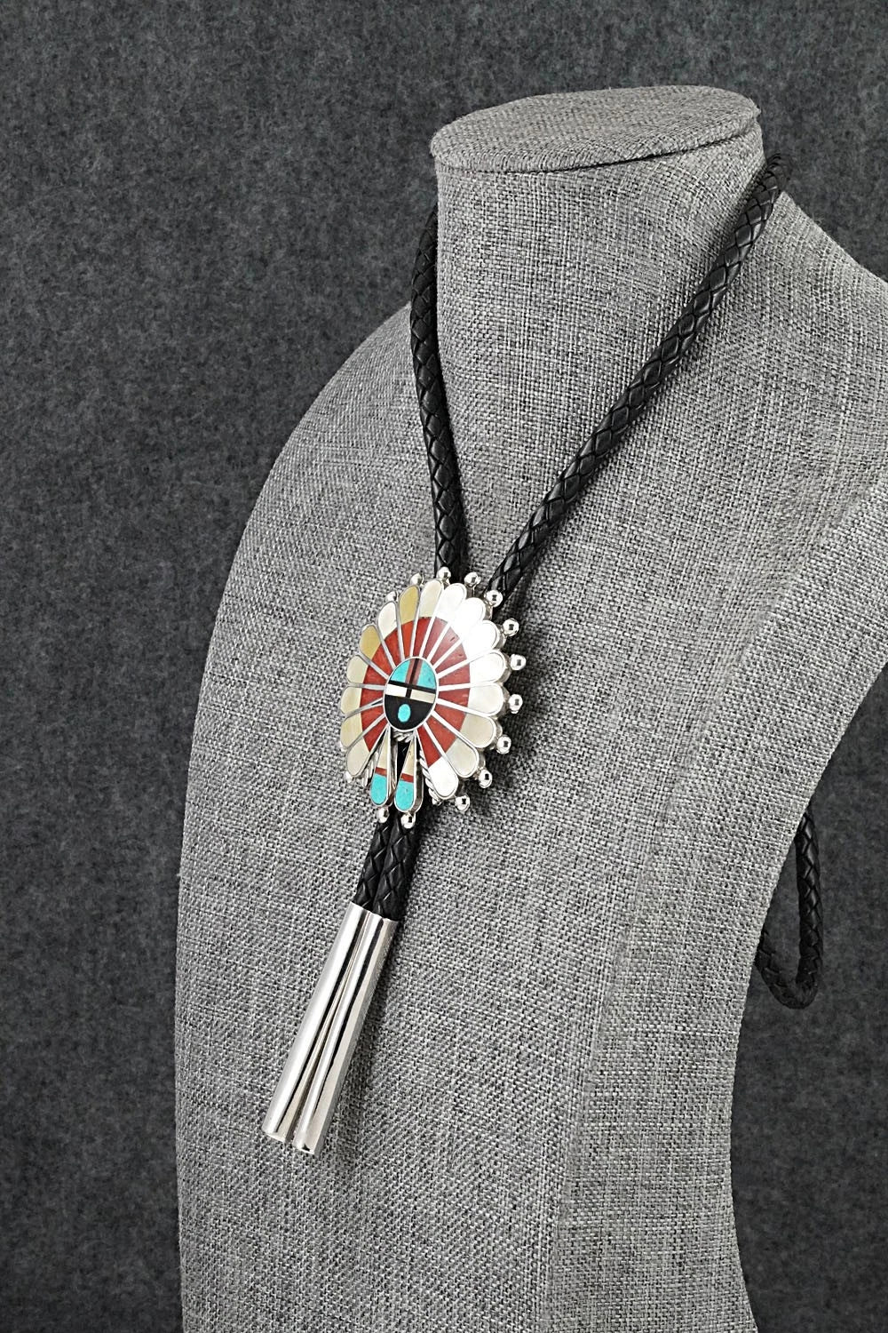 Multi-Stone & Sterling Silver Inlay Bolo Tie - April Unkestine