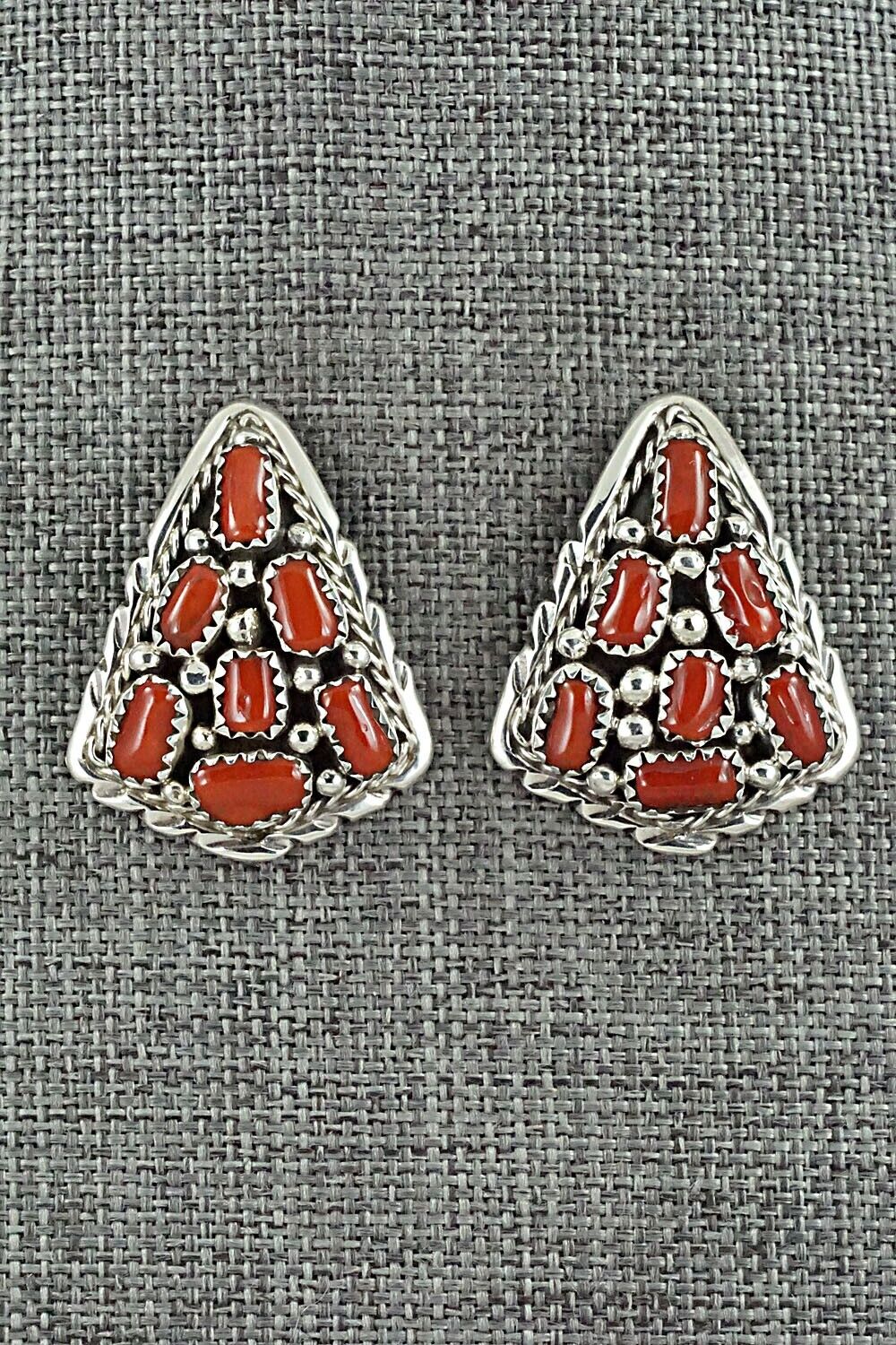 Coral & Sterling Silver Earrings - Melvin Chee