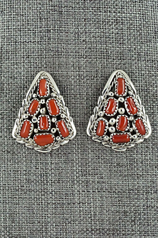 Coral & Sterling Silver Earrings - Melvin Chee