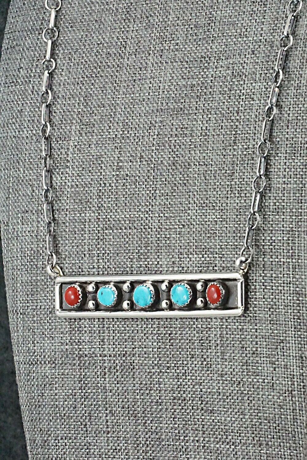 Turquoise, Coral & Sterling Silver Necklace - Paul Largo