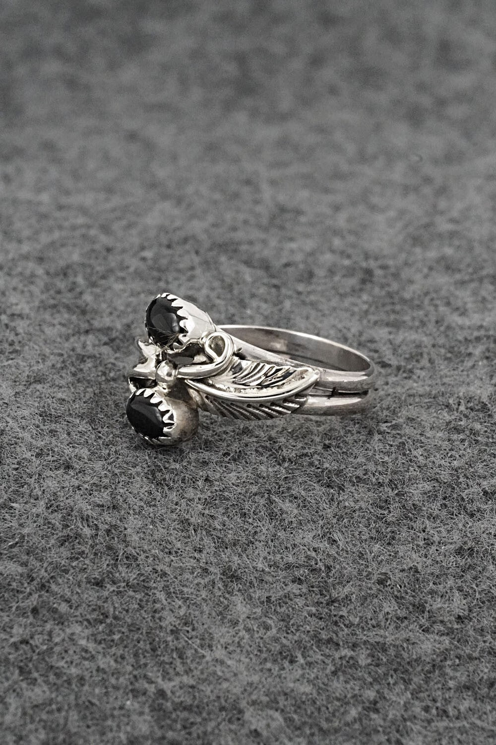 Onyx & Sterling Silver Ring - Harry B. Yazzie - Size 7.5