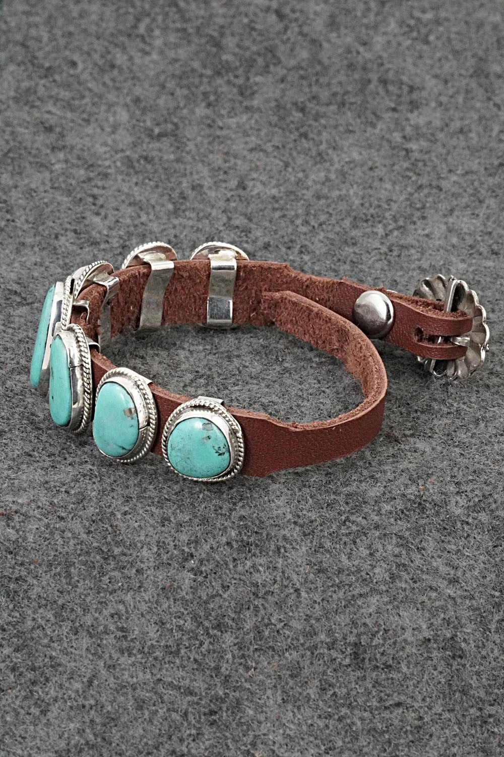 Turquoise, Sterling Silver & Leather Bracelet - Marlene Ramone