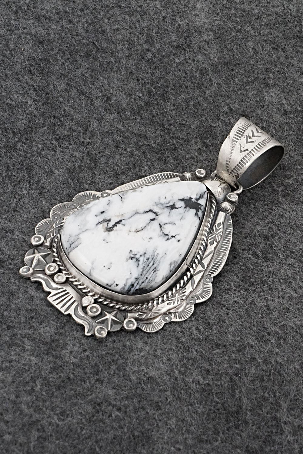 White Buffalo & Sterling Silver Pendant - Vernon Johnson