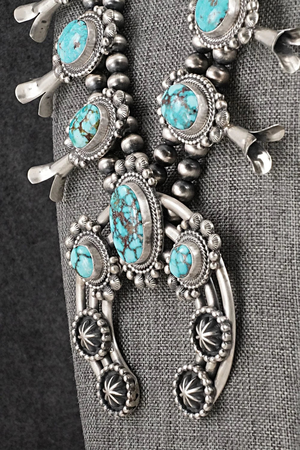 Turquoise & Sterling Silver Squash Blossom Set - Tom Lewis