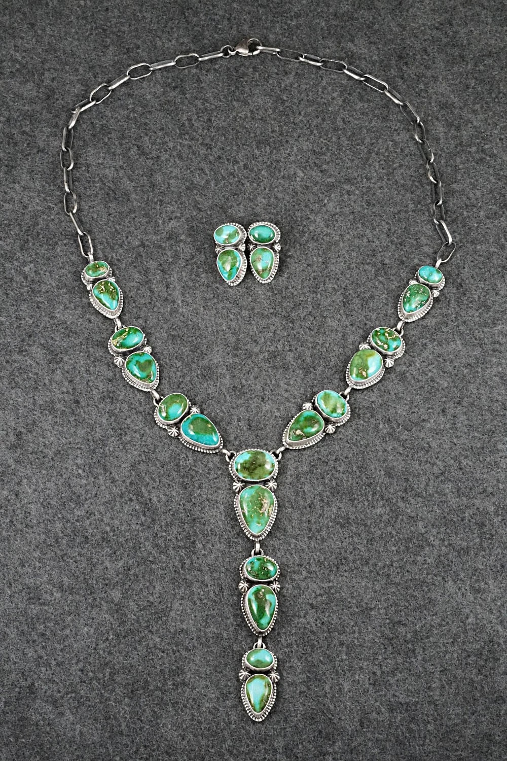 Turquoise & Sterling Silver Necklace and Earrings Set - Darrin Livingston