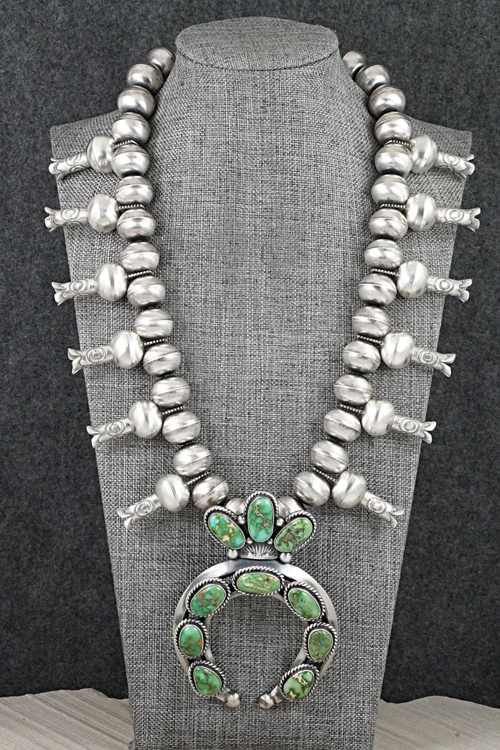 Turquoise & Sterling Silver Squash Blossom Necklace - Chris Hale