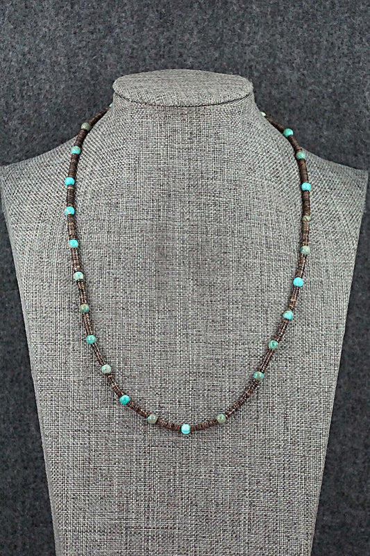 Turquoise, Shell & Sterling Silver Necklace 18" - Ramona Bird