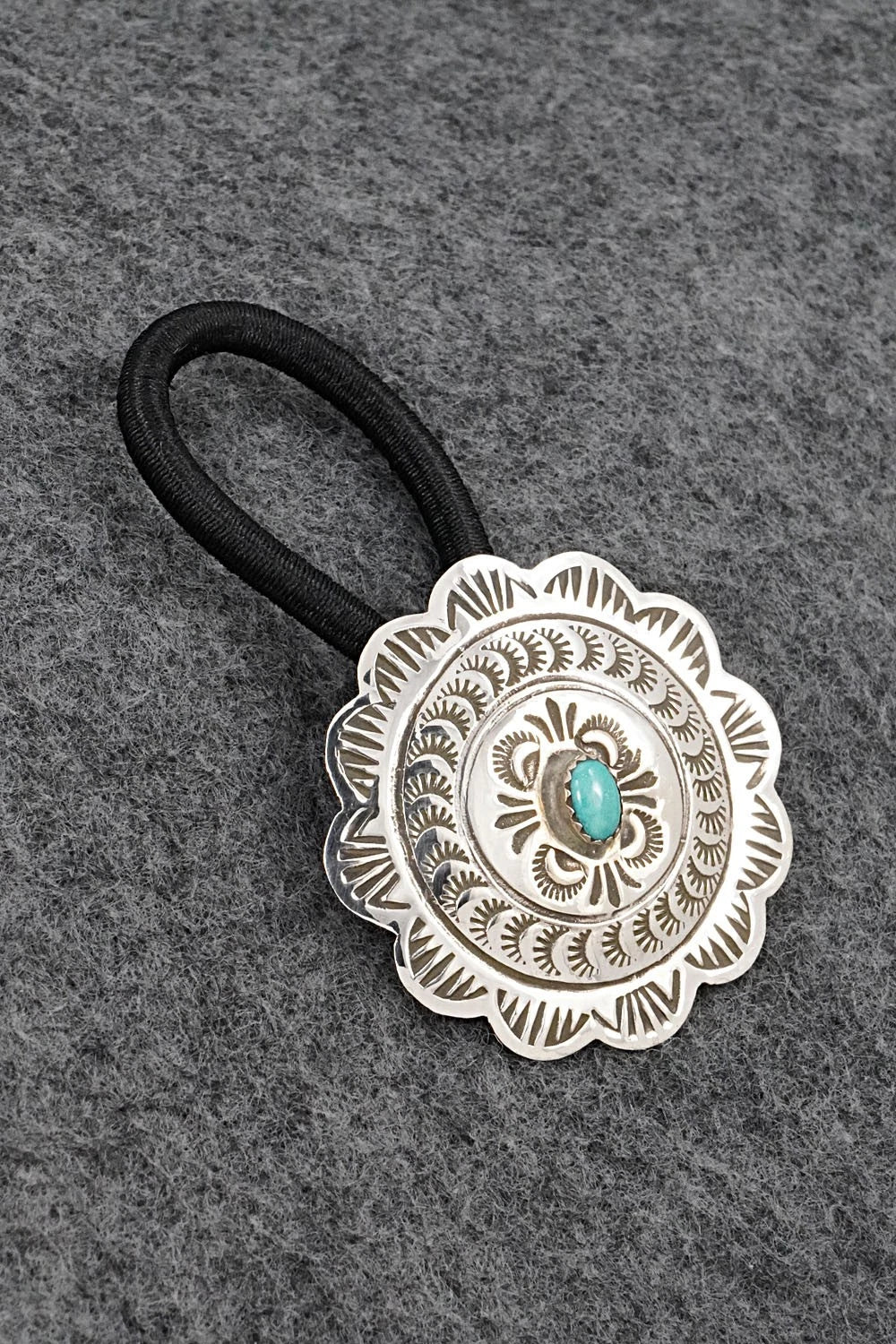 Turquoise & Sterling Silver Hair Tie - Bertha Begay